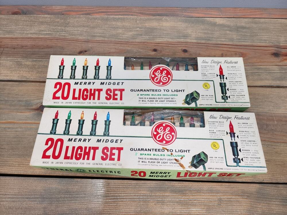 VTG GE Merry Midget Christmas Lights Set Of 20 Tested 2 Packages 40 Lights Used